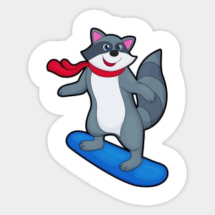 Racoon as Snowboarder with Snowboard & Scarf Sticker